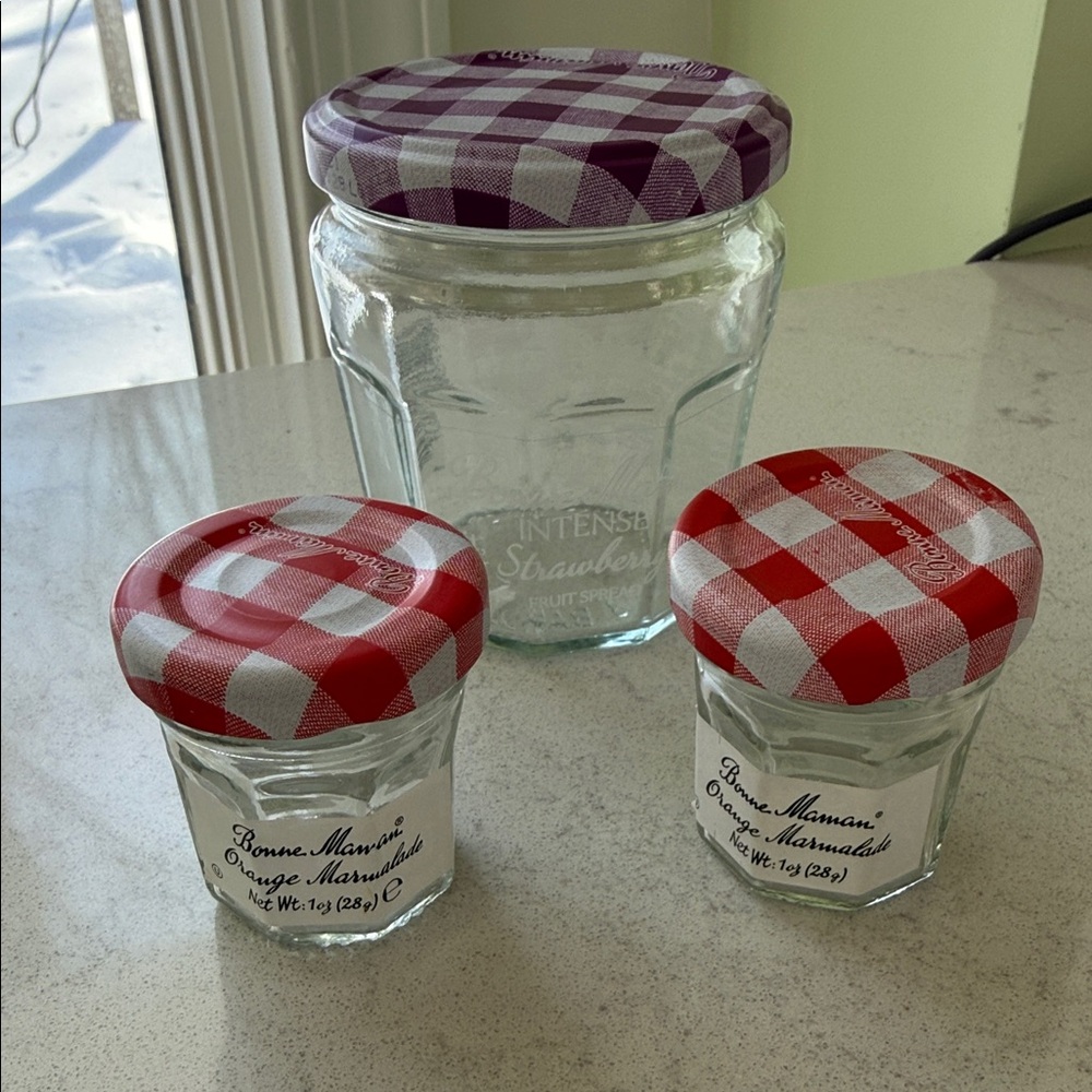 Bonne Maman Glass Empty Jars with Red and Purple Lids